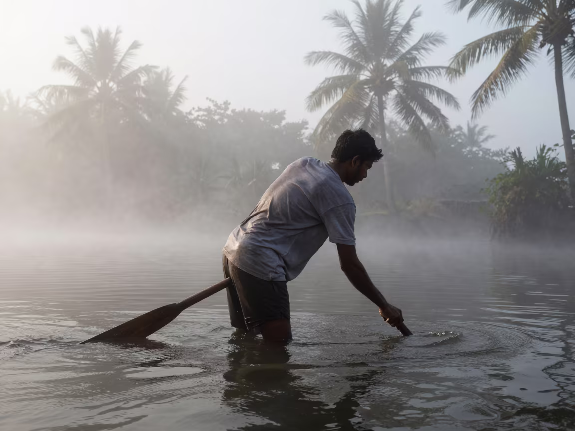 Gondolier in Cuddalore Mist Morning Light in in Cuddalore