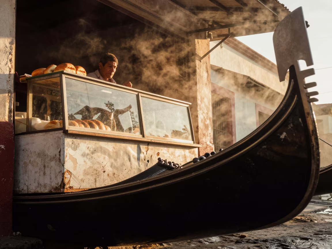 Gondolier Face Warm Firelight Bakery Counter in near Santa Cruz de la Sierra