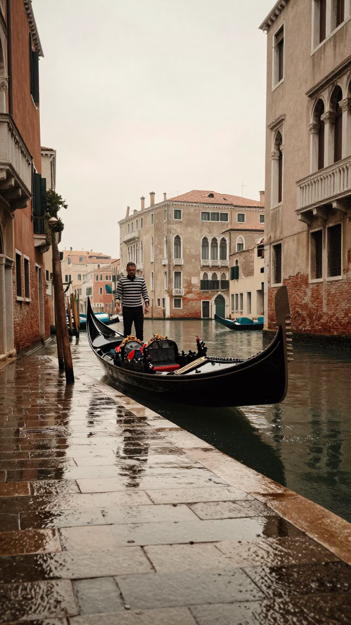 Gondolier in Venice at First Light in in Venice, Italy