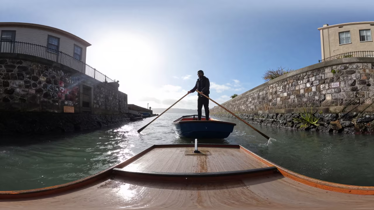 Gondolier Steering Canal in San Francisco Morning in in San Francisco