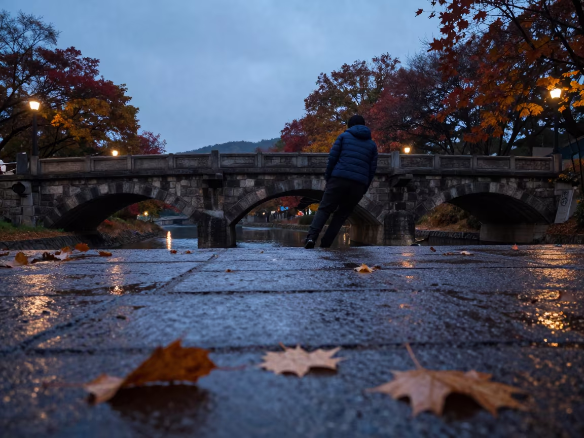 Gondolier Stroke Under Stone Bridge Blue Hour in near Daegu