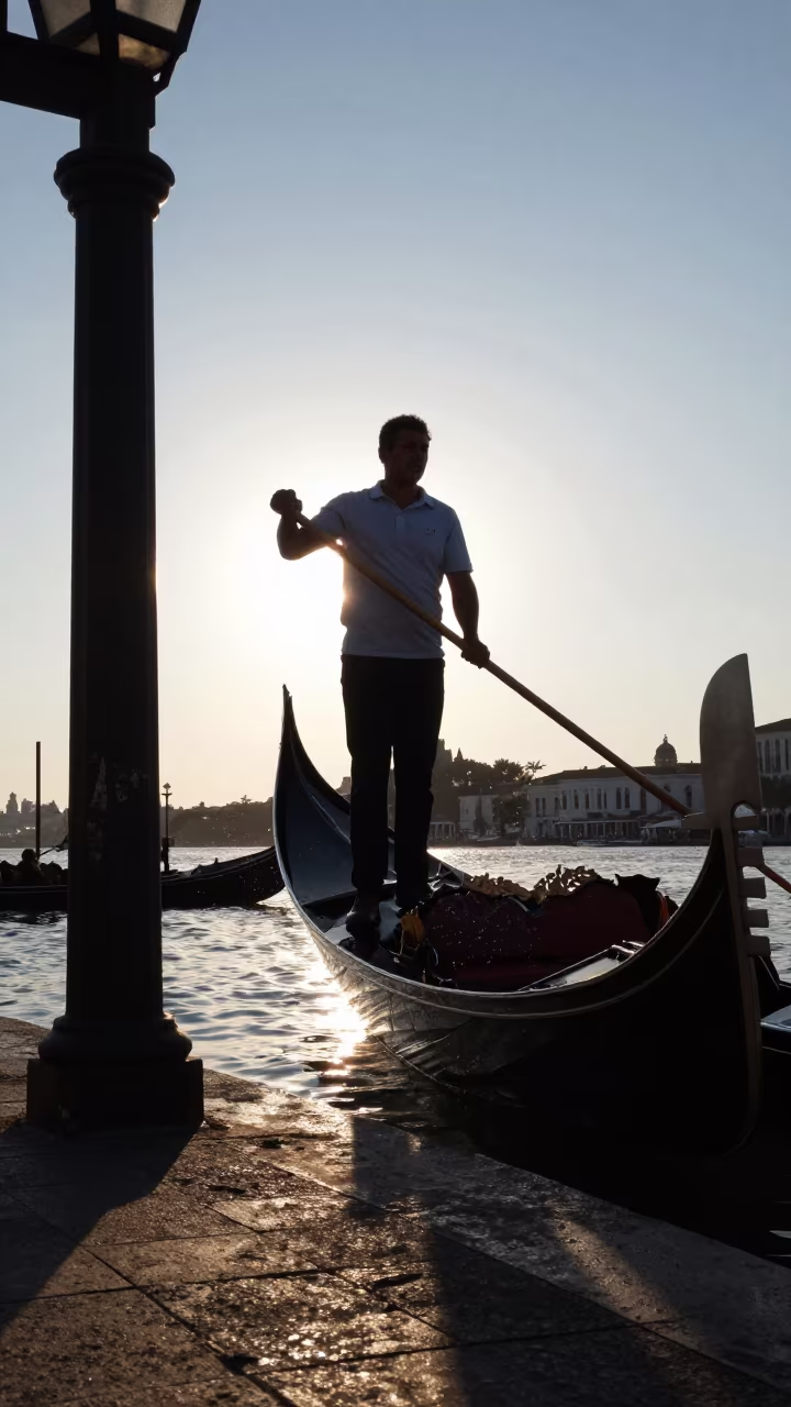 Gondolier in Valencia Square Morning Shadow in at a public square in Valencia