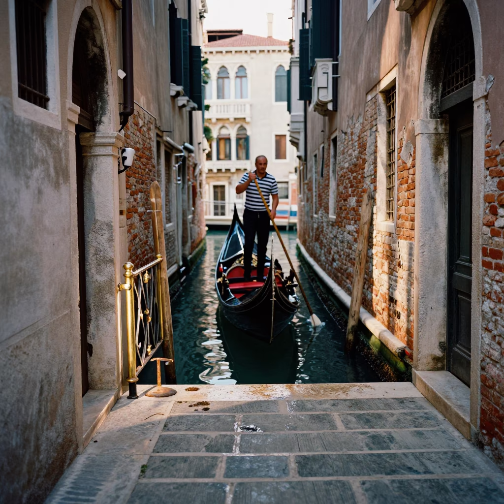 Gondolier Waiting in Venice in in Venice, Italy