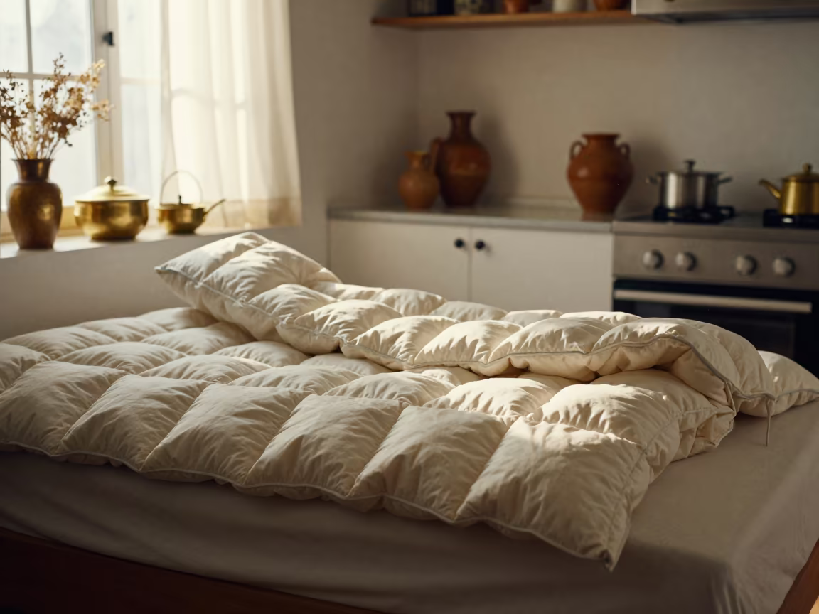 Goose Down Duvet in Thiruvananthapuram Morning Light in in a cozy kitchen in Thiruvananthapuram