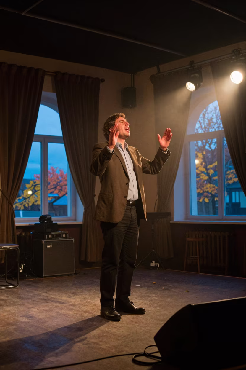 Gospel Singer Raises Hands in Brasov Jazz Club in at a jazz club in Brasov