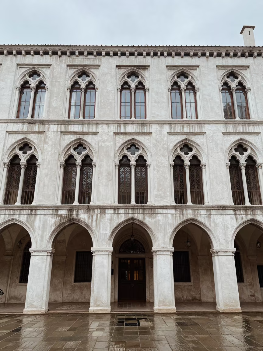 Gothic Arched Windows in Concrete Lobby in inside a ribbed concrete lobby in Guwahati