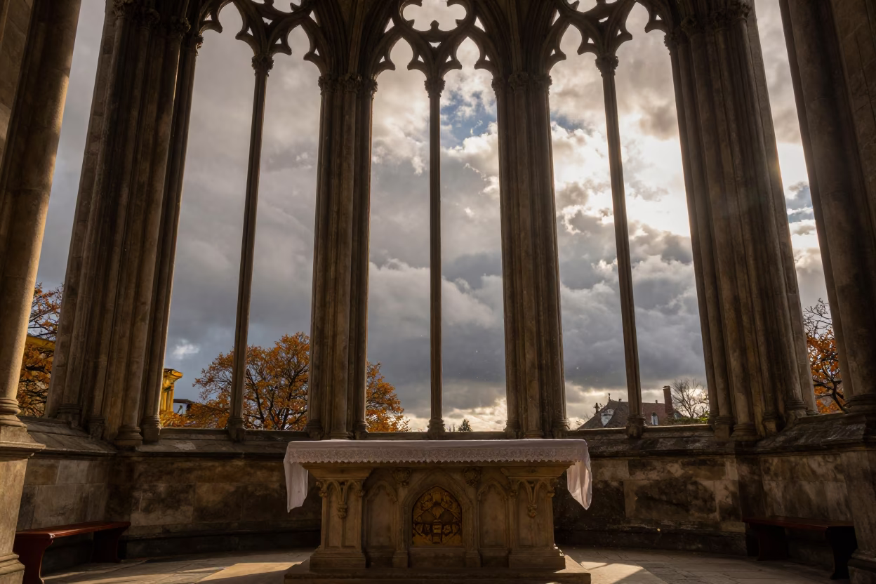 Gothic Cathedral Buttress Silhouette in Ouarzazate Altar in at the foot of a stone altar in Ouarzazate