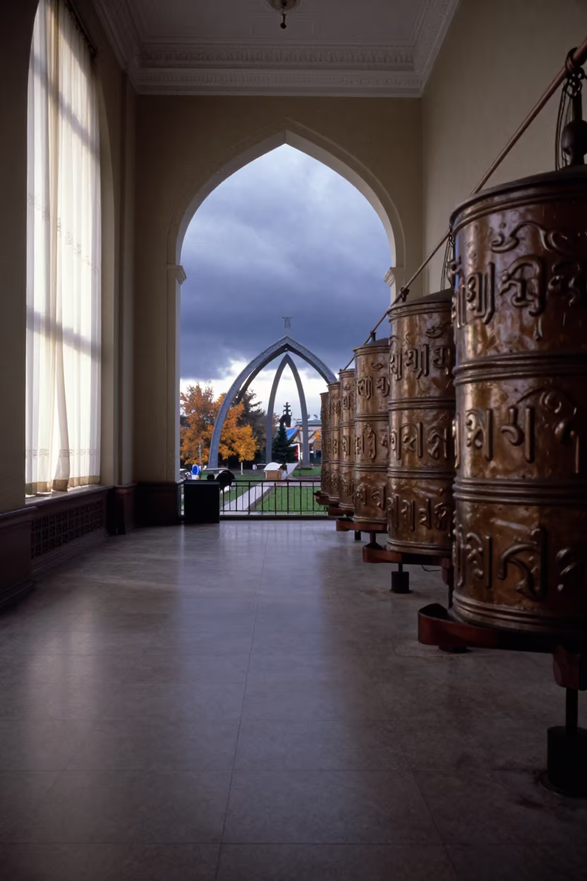 Gothic Cathedral Flying Buttress in Makhachkala Prayer Corridor in beside a prayer wheel corridor in Makhachkala