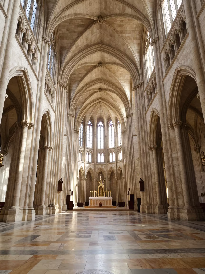 Gothic Cathedral Nave Ribbed Vaulting Victoria in along a monastery corridor in Victoria