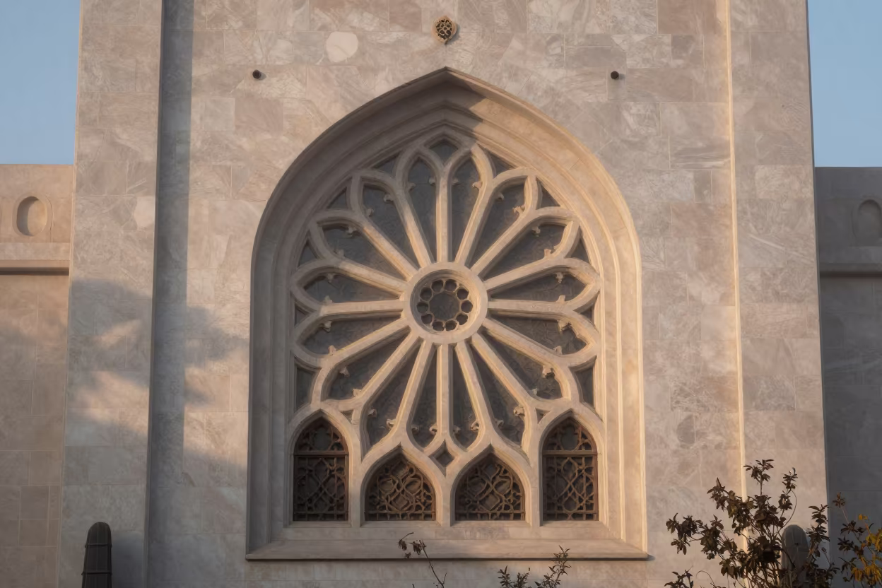 Gothic Rose Window Light on Stone in Oman in in Oman
