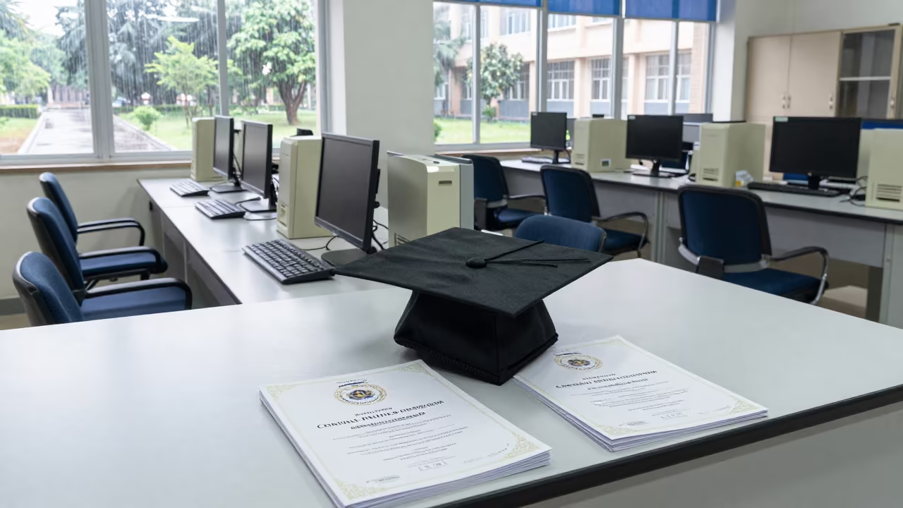 Graduation Cap on Programs in Ahmedabad Lab in in a computer lab before lessons near Ahmedabad