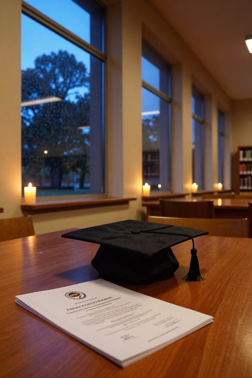 Graduation Cap on Programs in Library in inside a campus library reading room in Soweto