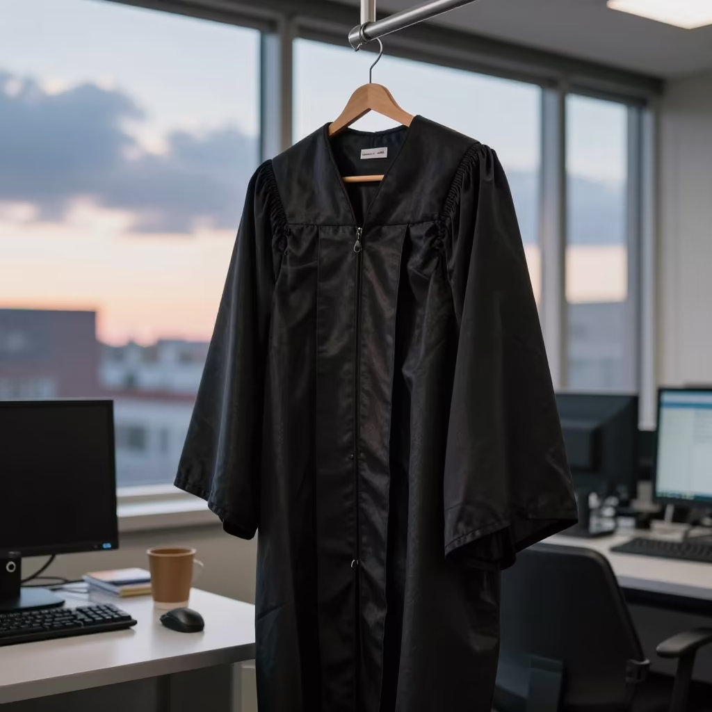 Graduation Gown Window Dawn Toronto Lab in in a computer lab before lessons near Little Italy, Toronto