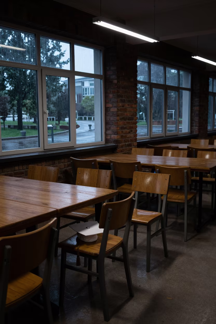 Graduation Staging Neon Library Gaziantep in inside a campus library reading room in Gaziantep