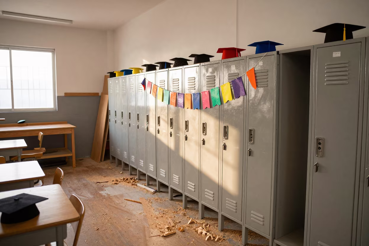 Graduation Week Lockers in Belem Woodshop in in a woodshop classroom in Belem
