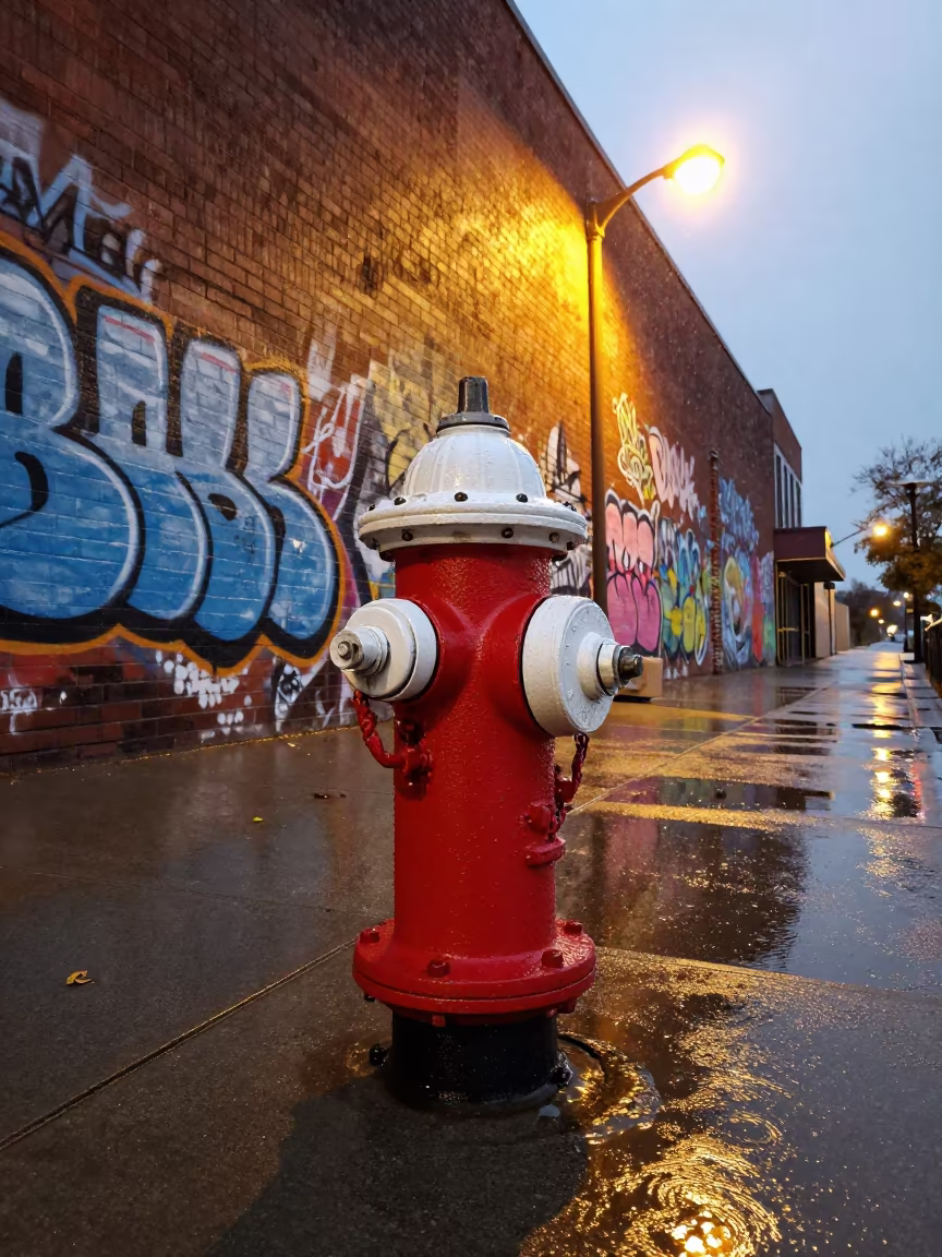 Graffiti Wall and Fire Hydrant in Syracuse in outside a metro entrance in Syracuse