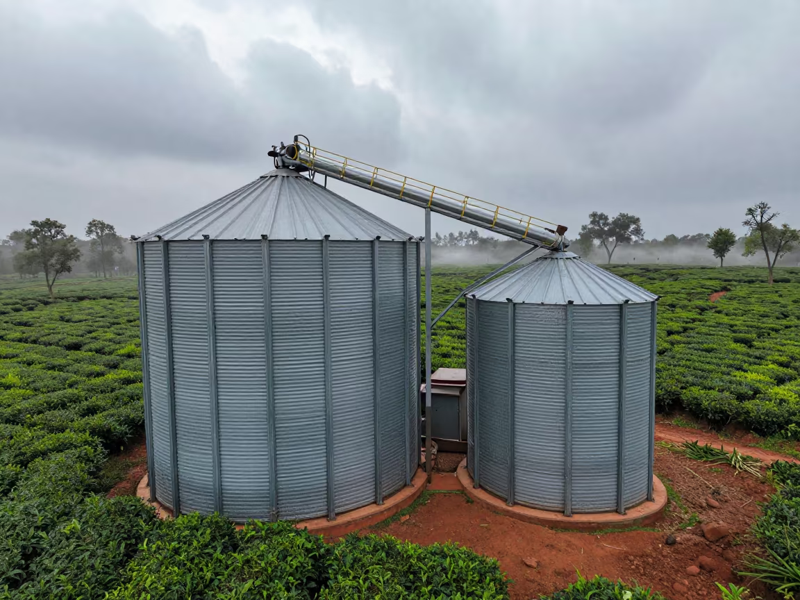 Grain Auger at Tea Plantation Dusk in at the edge of a tea plantation in Tripura