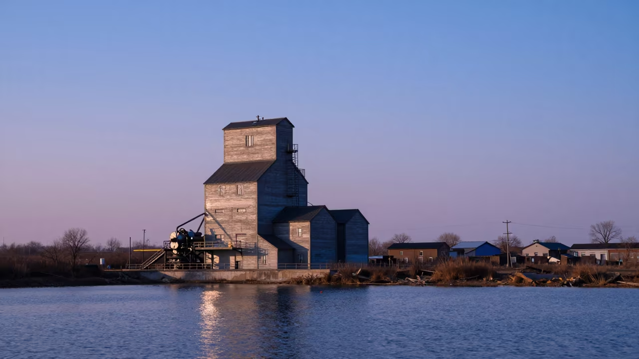 Grain Elevator Shadow Over Changsha Prairie Town Dusk in near Changsha