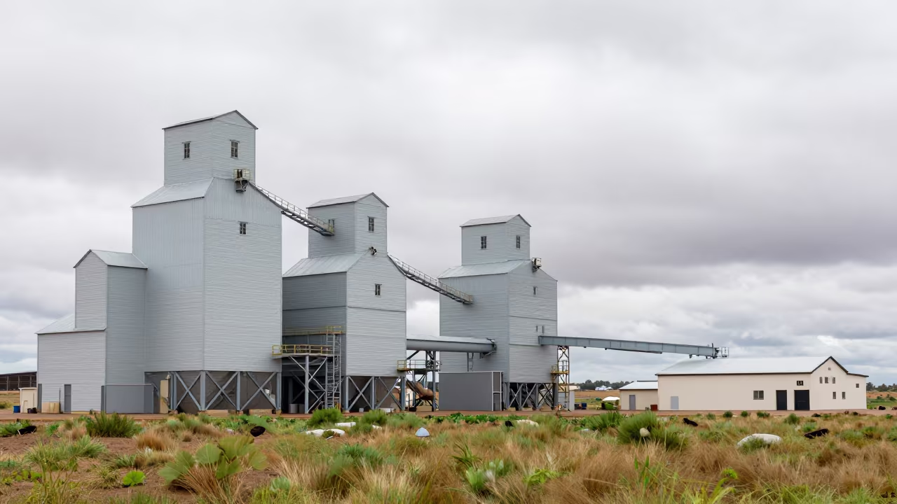 Grain Elevator Under Heavy Overcast Sky in near Windhoek