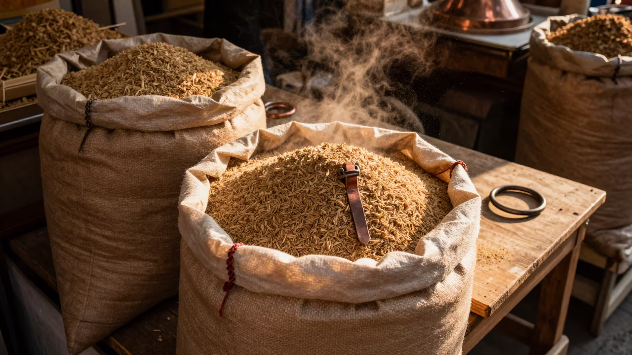 Grain Sack on Eskişehir Market Counter in at a market stall counter in Eskişehir