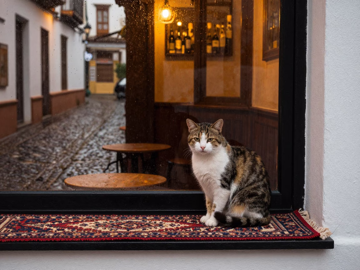 Granada Cat at Dusk Light in in Granada, Spain