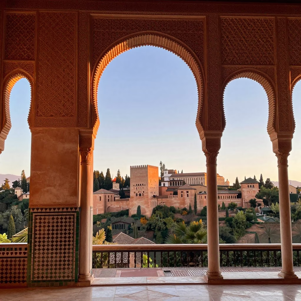 Granada First Light at As First Light Reaches The Scene in in Granada, Spain