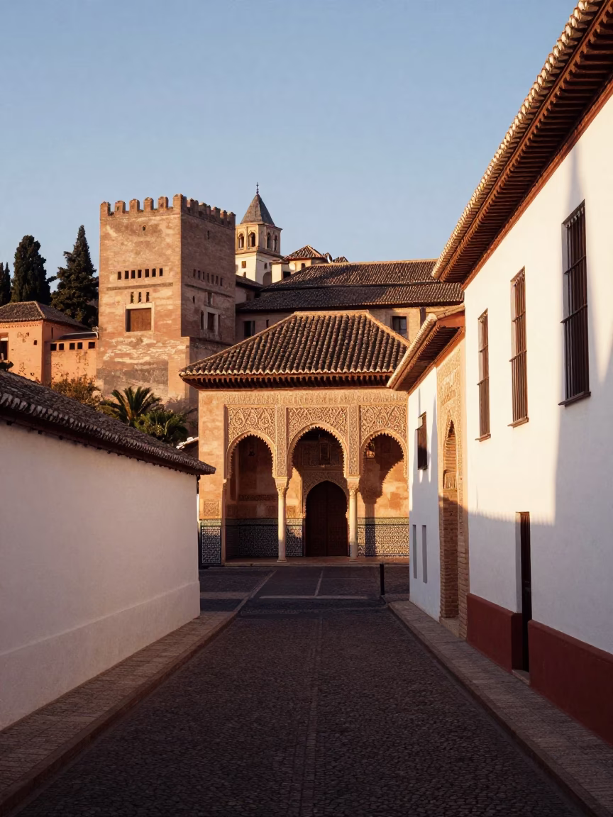 Granada Spain Alhambra Viewpoint Morning Light and Historic Architecture Landscape in in Granada, Spain