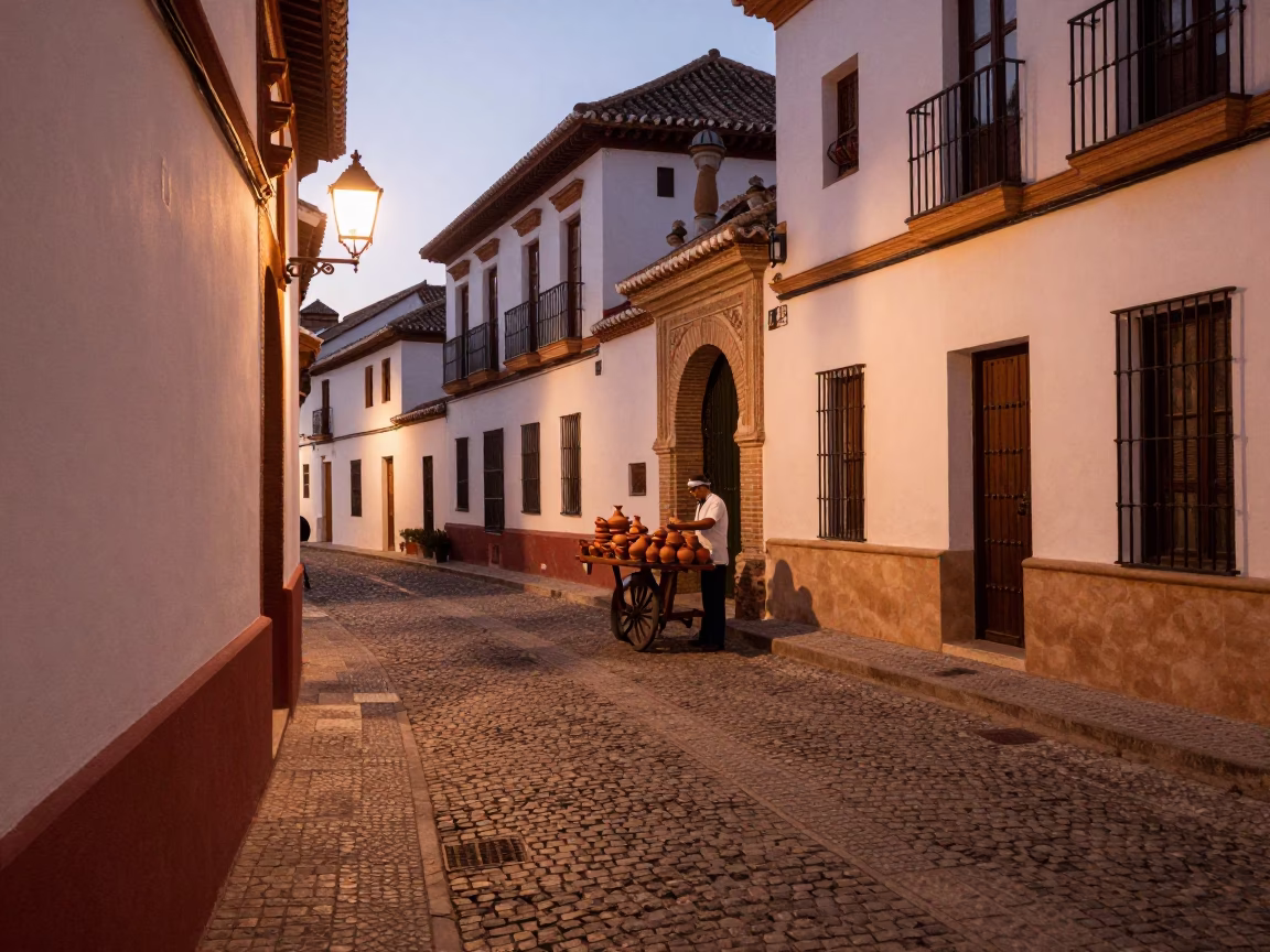 Granada Spain Copper Toned Dusk Street Scene with Traditional Elements in in Granada, Spain