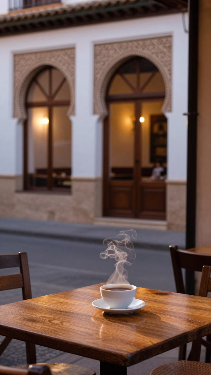 Granada Spain Dawn Street Scene with Local Breakfast and Traditional Decor in in Granada, Spain