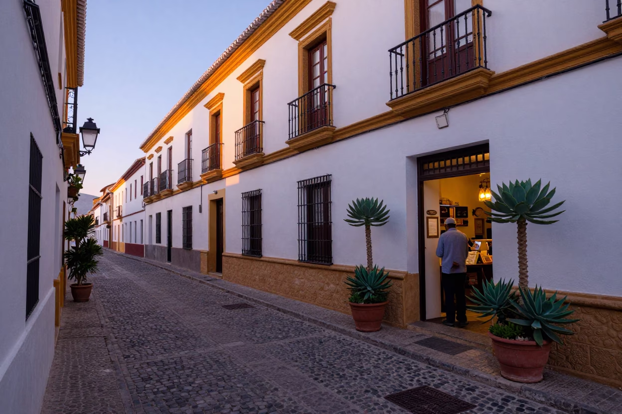 Granada Spain Dawn Street Scene with Succulents and Traditional Architecture in in Granada, Spain