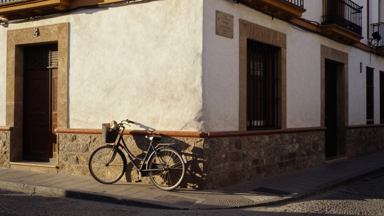 Granada Spain Early Afternoon Street Scene with Bicycle Basket and Local Market Life in in Granada, Spain