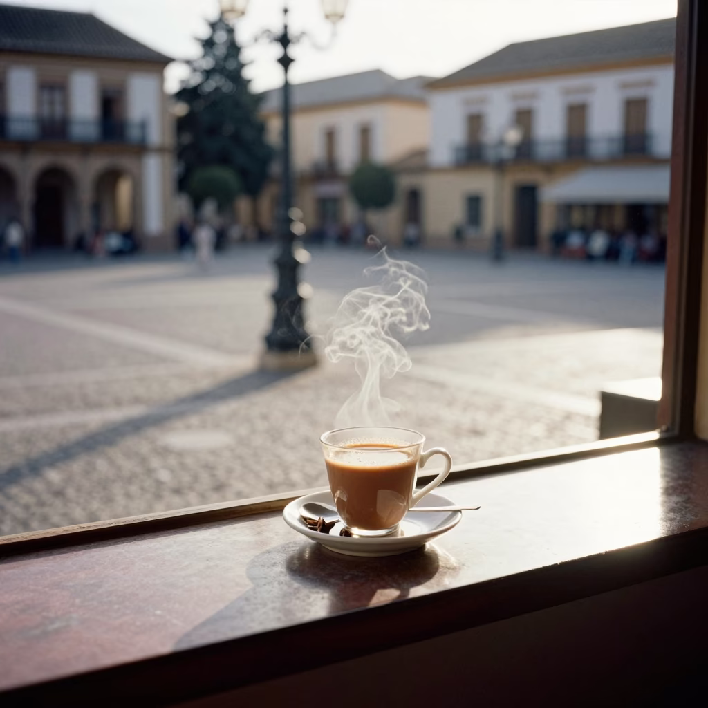 Granada Spain Early Afternoon Street Scene with Chai Tea and Local Architecture in in Granada, Spain