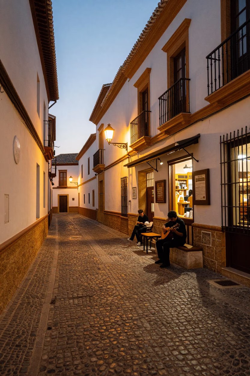 Granada Spain Early Evening Street Scene with Mandolin and Cutlery in in Granada, Spain