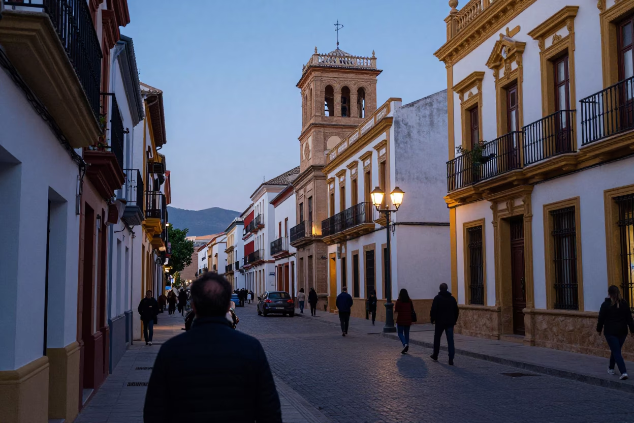 Granada Spain Early Morning Street Scene with Rake Head and Urban Morning Light in in Granada, Spain