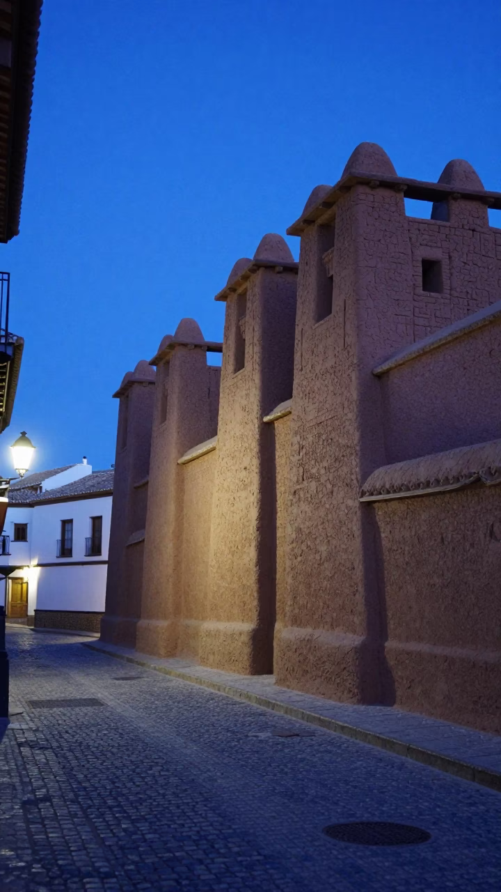 Granada Spain Evening Blue Hour Traditional Mudbrick Architecture and Local Street Scene in in Granada, Spain