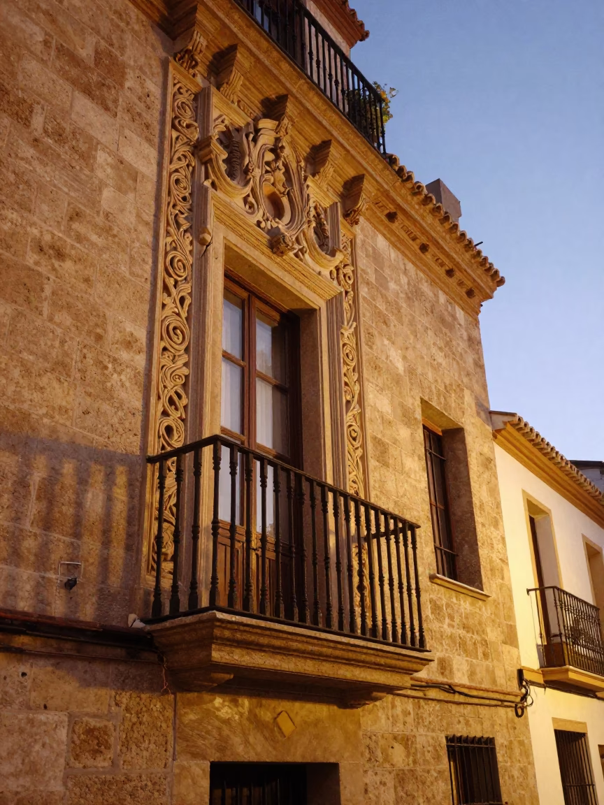 Granada Spain Evening Light Street Scene with Bar Soap and Jar on Balcony Railing in in Granada, Spain