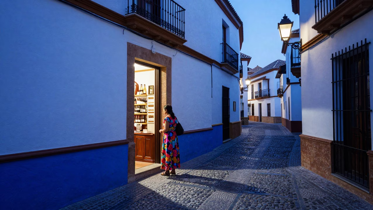 Granada Spain Evening Street Scene with Glossy Enamel and Local Details in in Granada, Spain