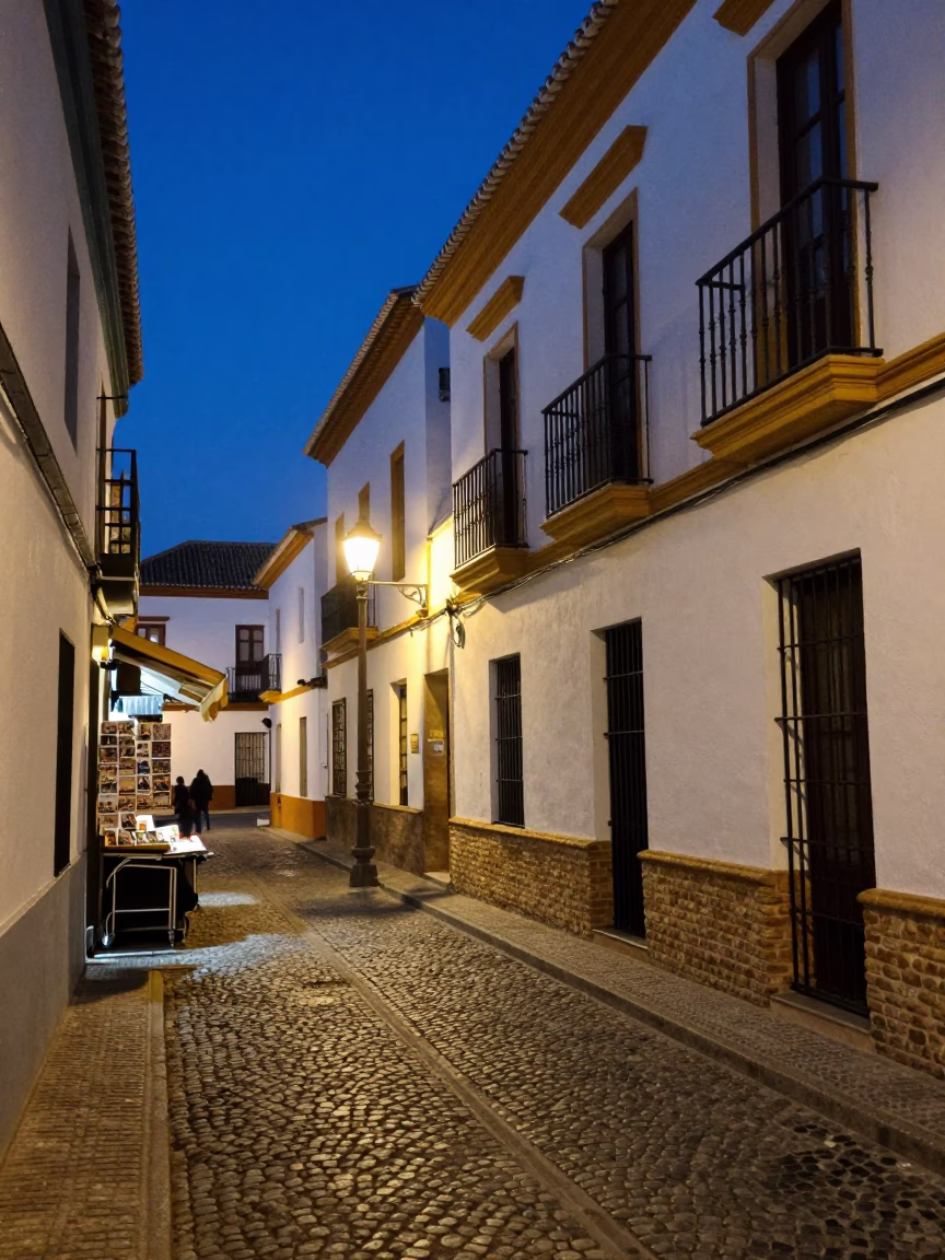 Granada Spain Evening Street Scene with Postcards and Local Commerce in in Granada, Spain