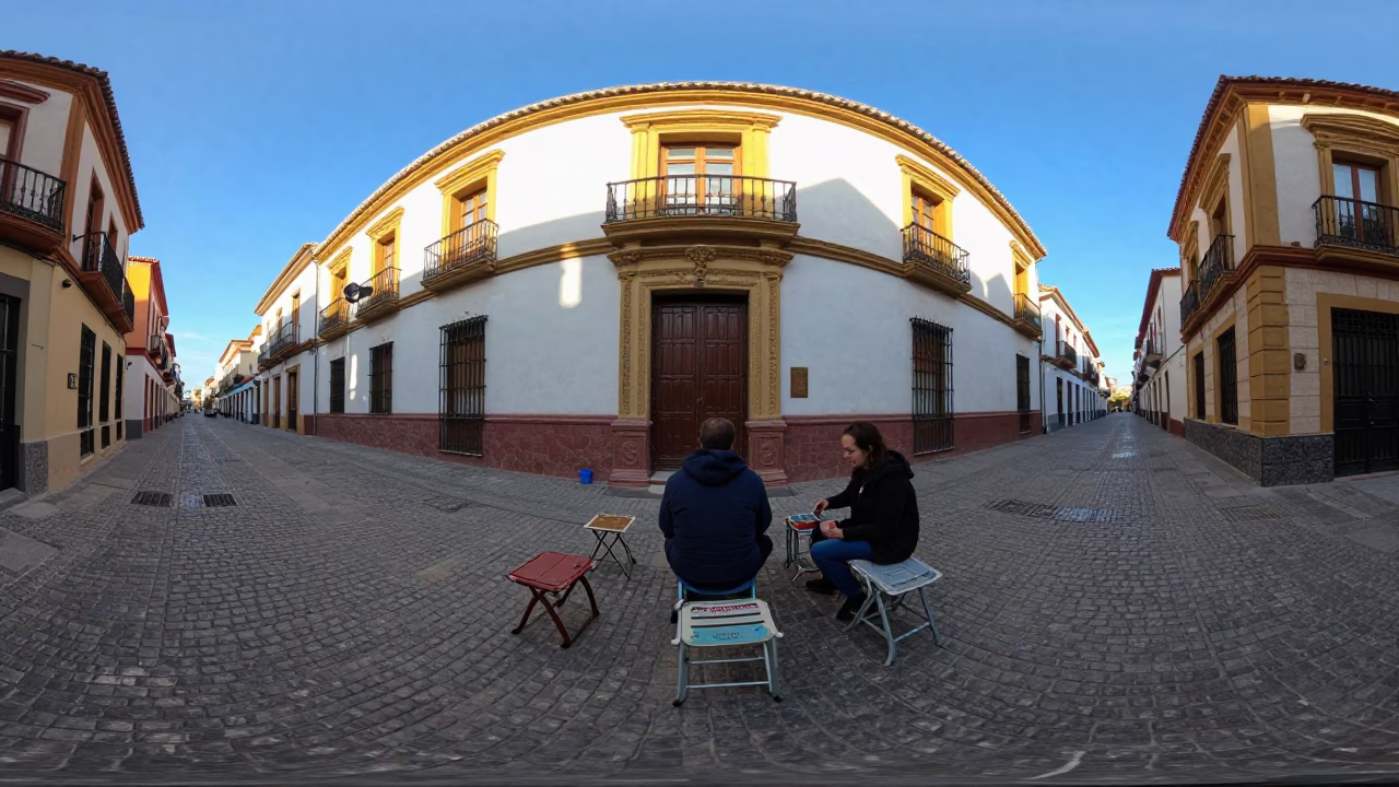 Granada Spain Late Afternoon Street Scene with Folding Stools and Local Life in in Granada, Spain