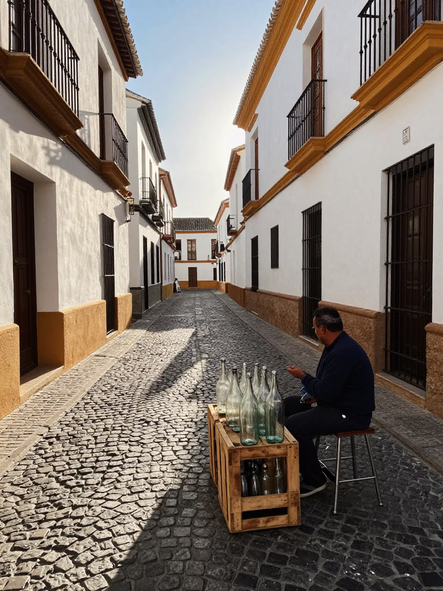 Granada Spain Late Afternoon Street Scene with Glass Bottles and Local Life in in Granada, Spain