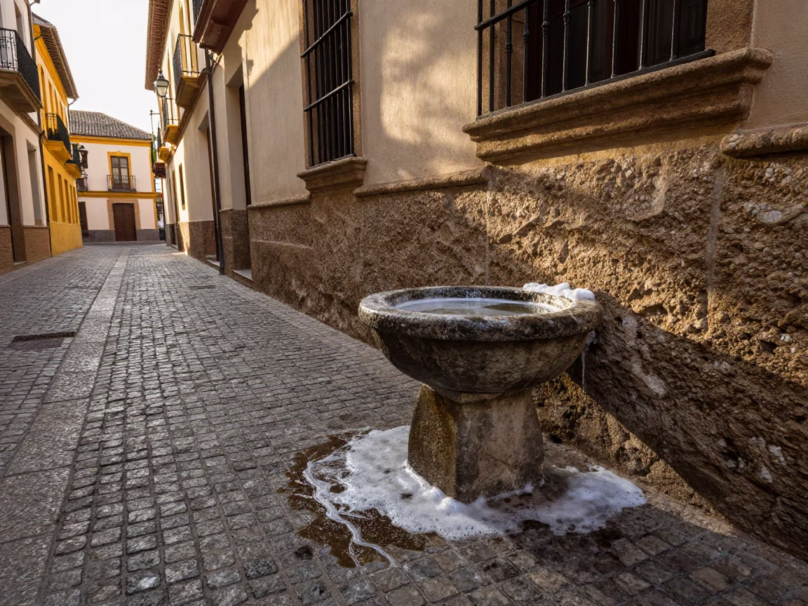Granada Spain late afternoon street scene with soap residue and goblet in in Granada, Spain
