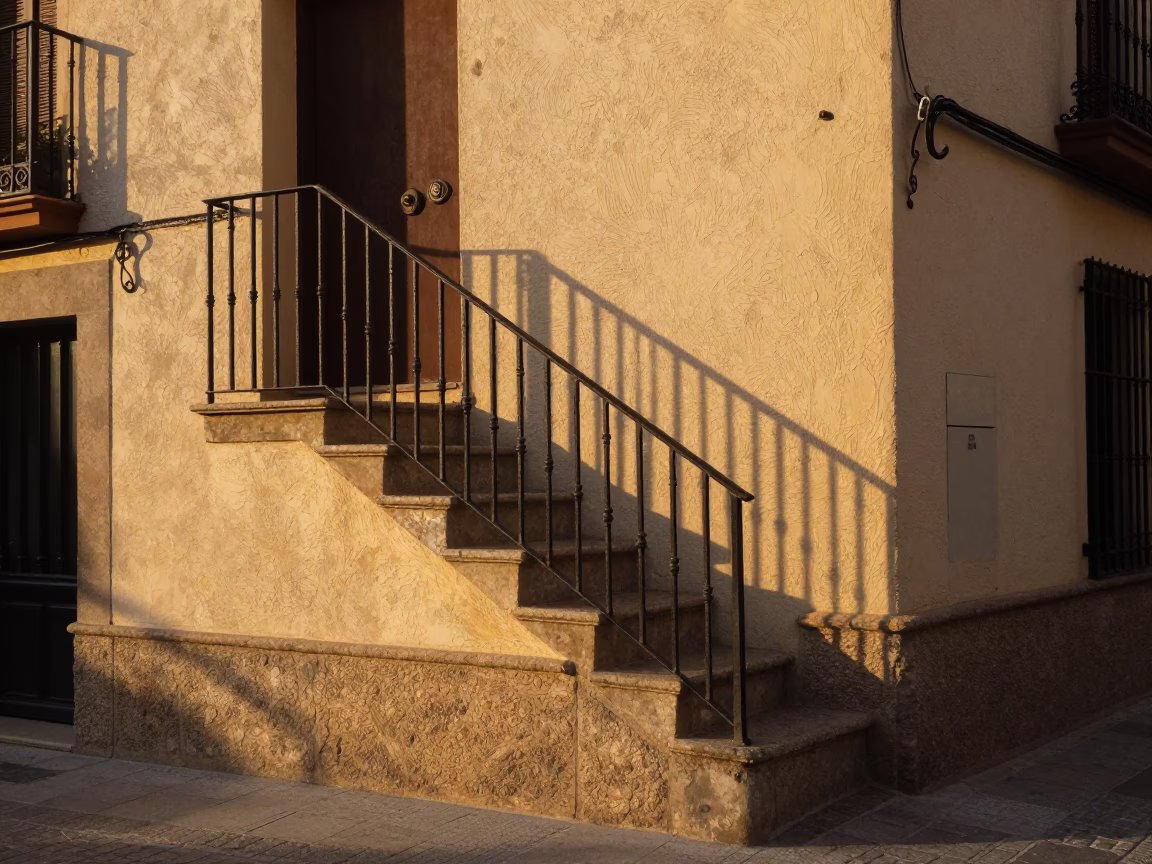 Granada Spain Late Afternoon Street Scene with Stair Rail and Local Life in in Granada, Spain