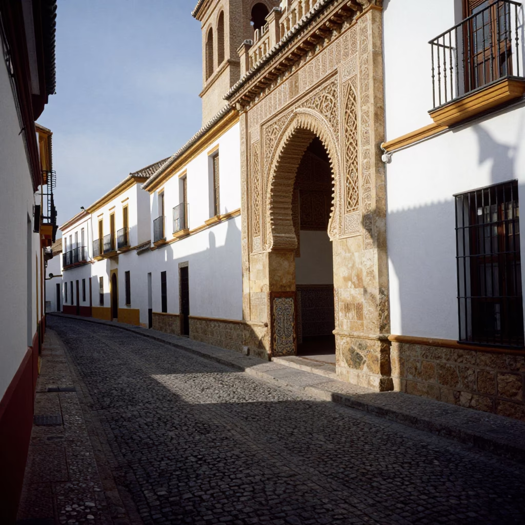Granada Spain Late Afternoon Street Scene with Stone Architecture and Local Life in in Granada, Spain