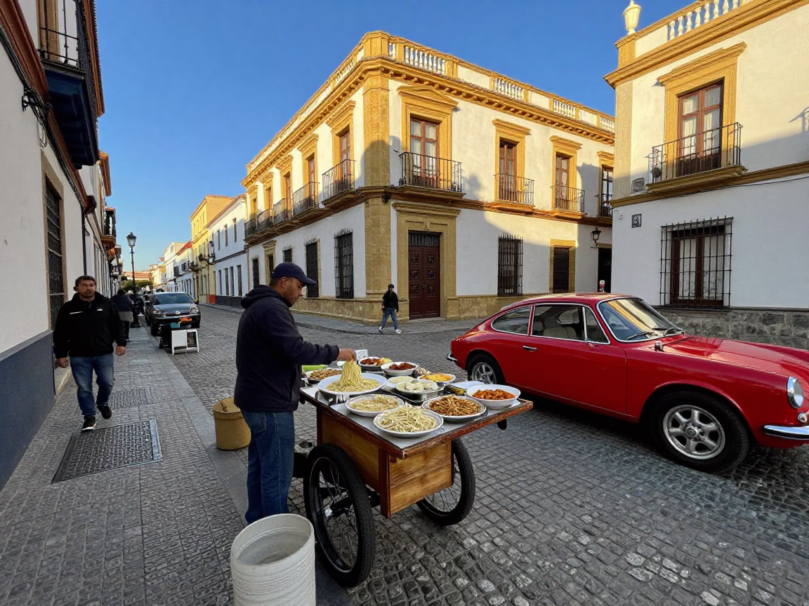Granada Spain Late Afternoon Street Scene with Traditional Food and Vintage Details in in Granada, Spain
