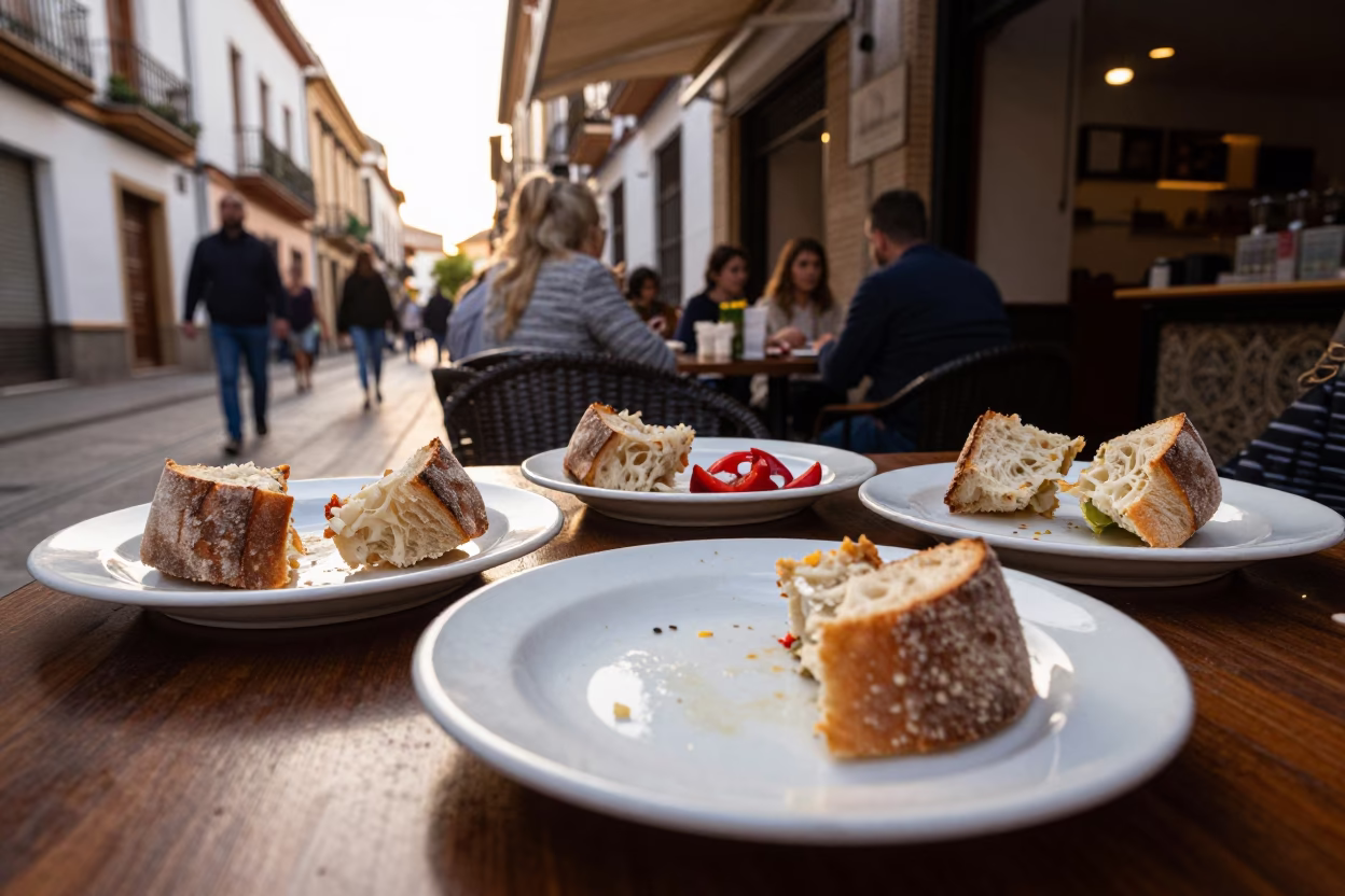 Granada Spain Late Afternoon Street Scene with Traditional Tapas and Local Interaction in in Granada, Spain