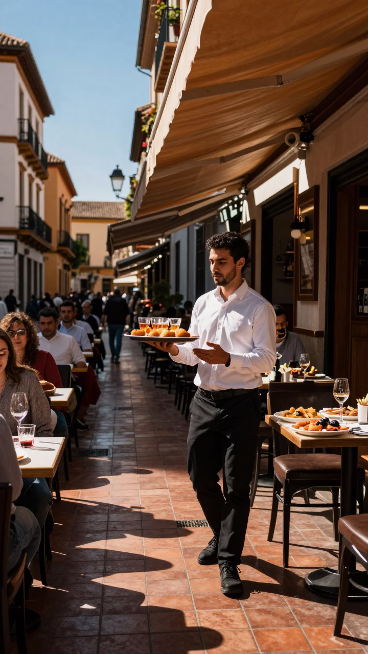 Granada Spain Late Afternoon Street Scene with Traditional Tapas and Local Life in in Granada, Spain