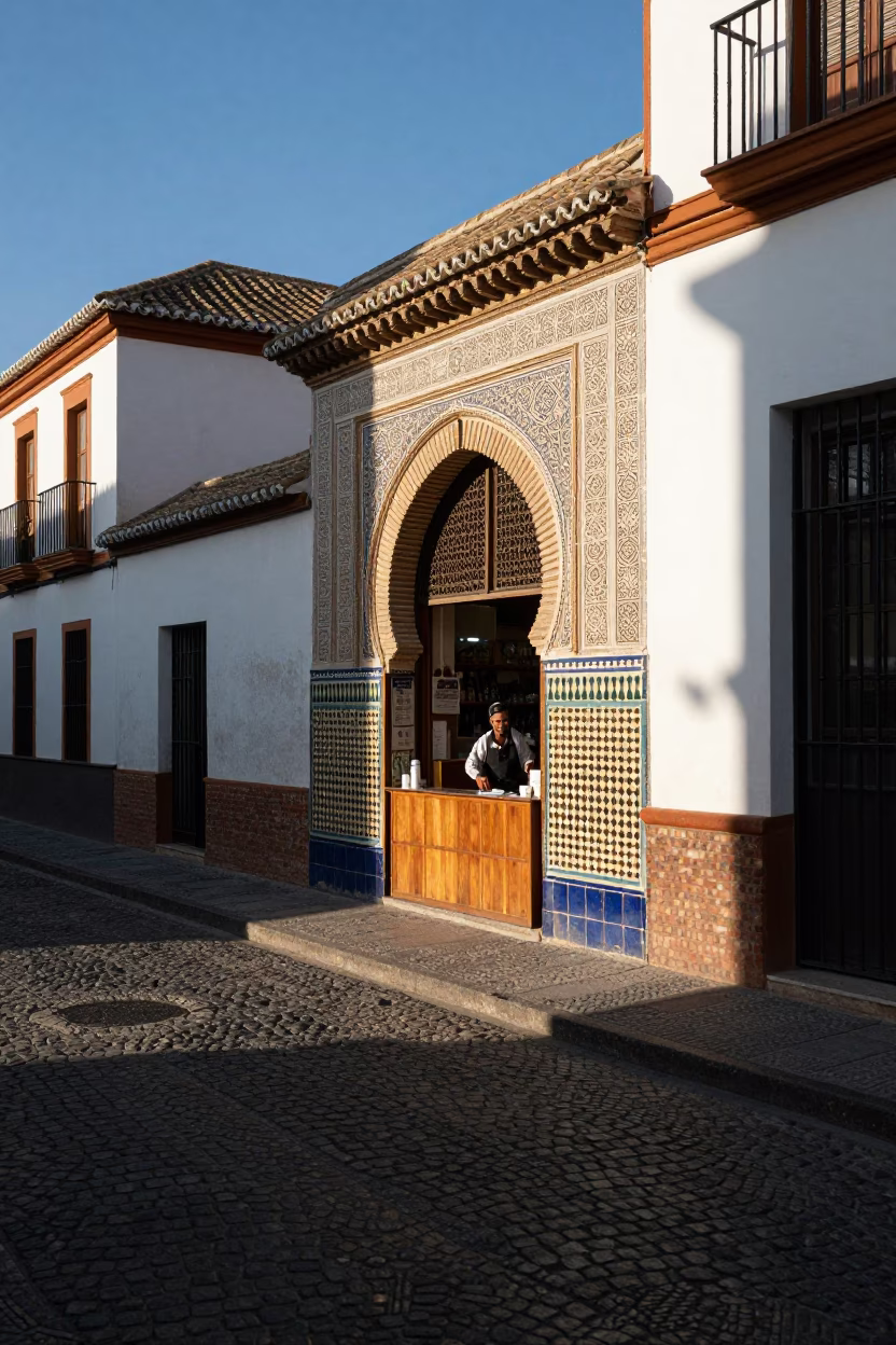 Granada Spain Late Afternoon Street Scene with Traditional Tilework and Daily Life in in Granada, Spain
