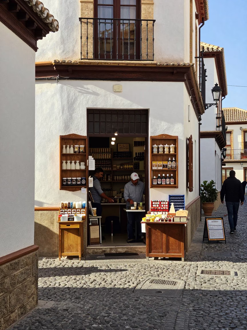 Granada Spain Late Morning Street Scene with Local Artisanal Details in in Granada, Spain