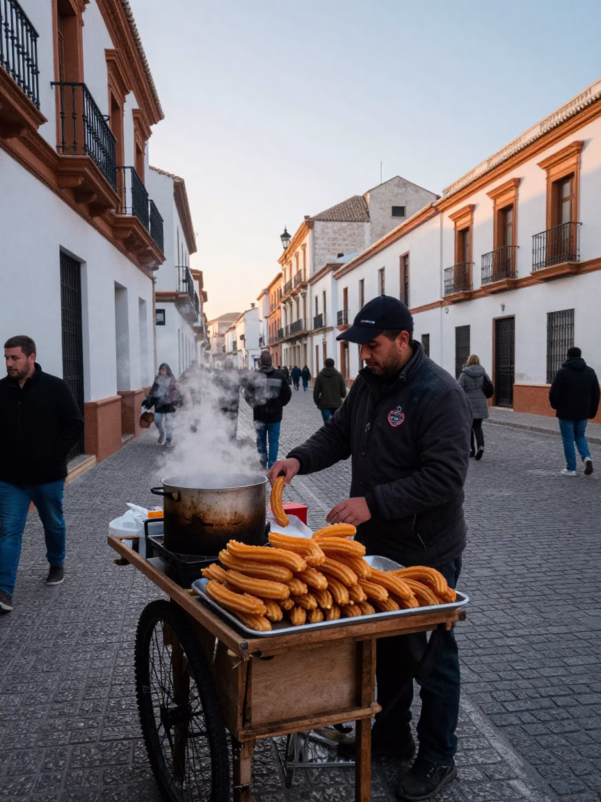 Granada Spain Morning Street Scene with Churros and Local Life in in Granada, Spain