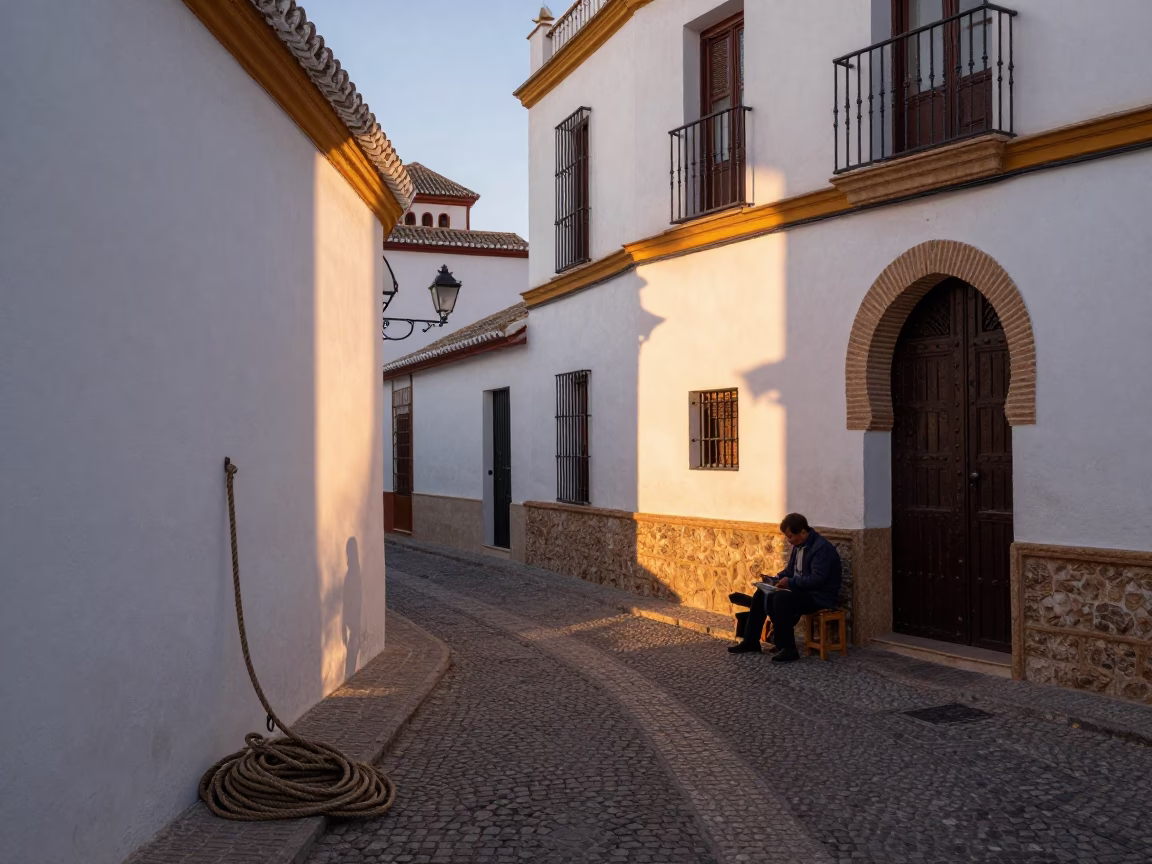 Granada Spain Nautical Dawn Street Scene with Coiled Rope and Adjustable Spanner in in Granada, Spain